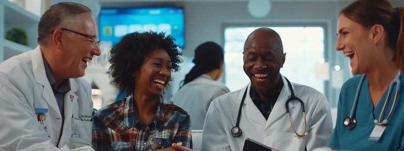 a diverse group of smiling patients engaging with a clinic's facebook ads on a variety of devices.
